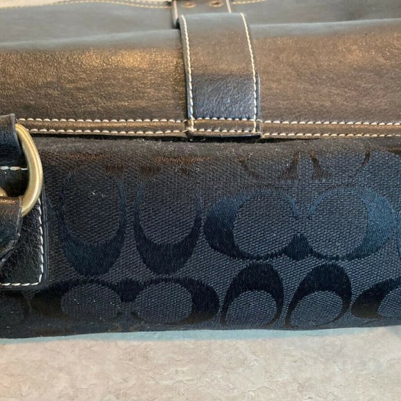 COACH LARGE SIGNATURE SATCHEL F045-5774 BLACK CANVAS W/ LEATHER TRIM - Picture 6 of 7